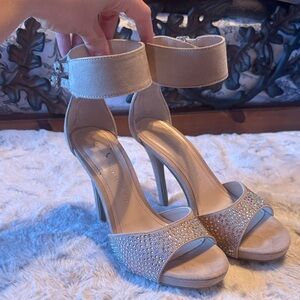 Chinese Laundry Beige Heels with Rhinestone Accents
